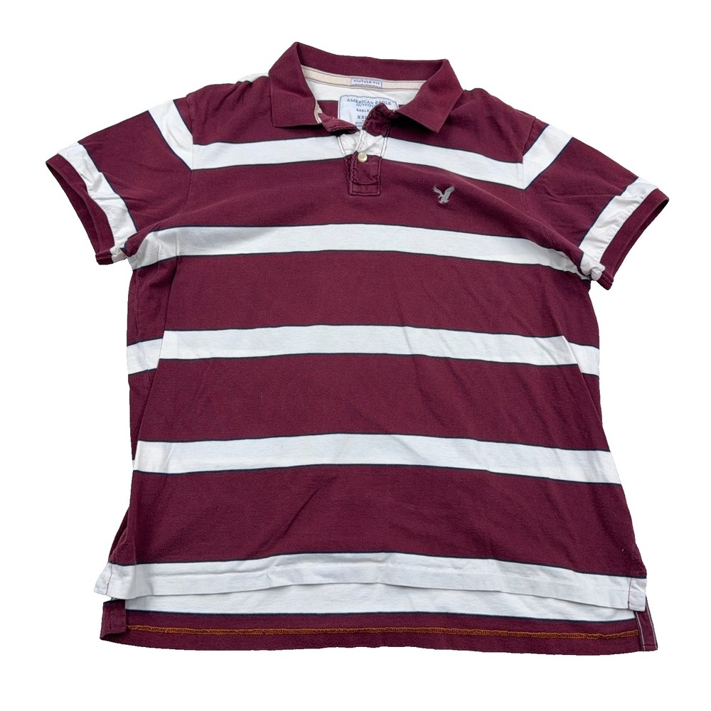 Vintage American Eagle Polo Shirt Men XXL 2XL Maroon Vintage Fit Y2K Rugby *